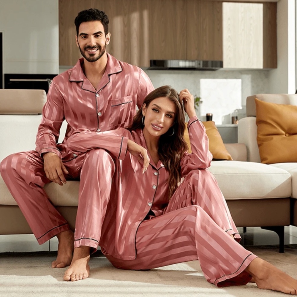 Satin Pink Stripes Women's Pajamas Set - Picture 6 of 12
